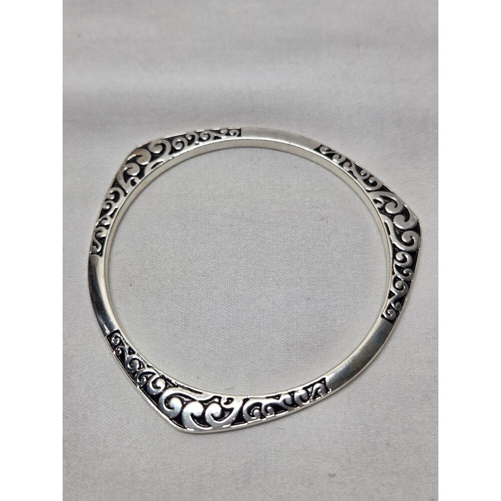 Silver Tone‎ Asymmetrical Metal Bangle Bracelet with Scrollwork Design